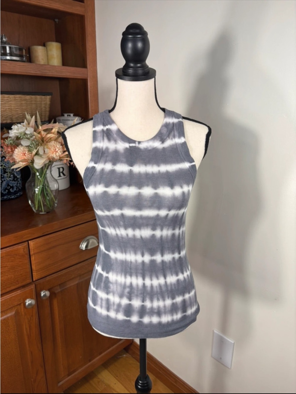 aerie Gray and White Tie-Dye Ribbed Tank